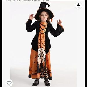 Witch Costume for Girls Fairytale Cute Dress Up with Hat Halloween Cosplay Dress